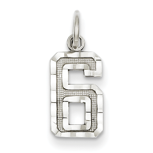 14k White Gold Casted Small Diamond Cut Number 6 Charm