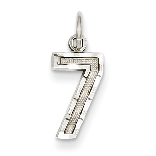 14k White Gold Casted Small Diamond Cut Number 7 Charm