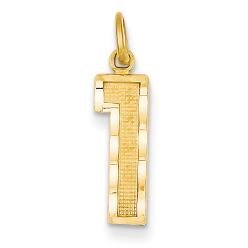 14k Yellow Gold Casted Medium Diamond Cut Number 1 Charm