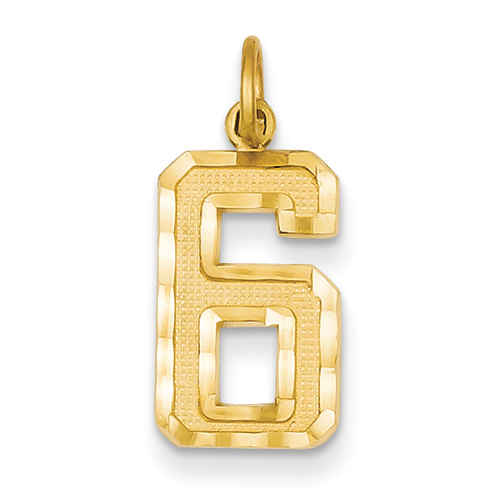 14k Yellow Gold Casted Medium Diamond Cut Number 6 Charm