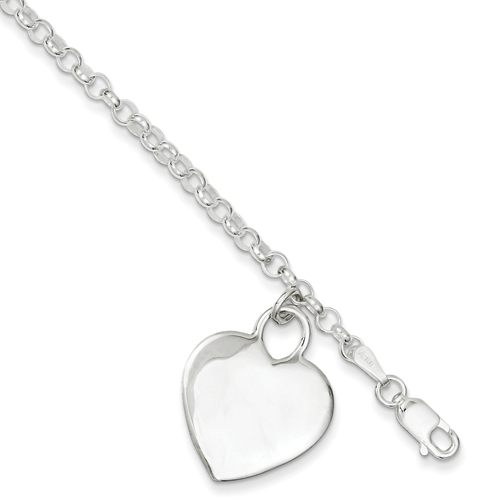 Sterling Silver 6 Inch Heart Charm Childs Bracelet