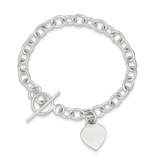 Sterling Silver 7.25 Inch Dangling Heart Charm Bracelet