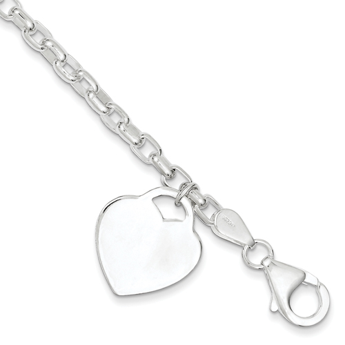 Sterling Silver 8.5 Inch Heart Charm Bracelet
