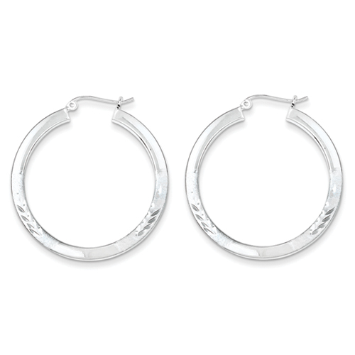 Sterling Silver Rhodium-plated Polished & Satin 3.00mm D/C Hoop Earrings