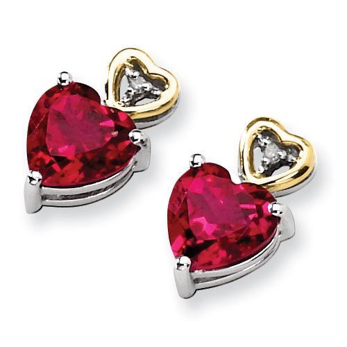 Sterling Silver & 14k Gold Crimson Red Topaz and Diamond Earrings