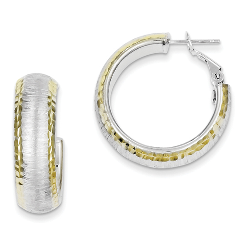Sterling Silver & Gold Plated Brushed/Diamond Cut Hollow Hoop Earrings