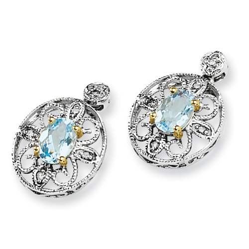 Sterling Silver & 14k Gold Sky Blue & Diamond Earrings