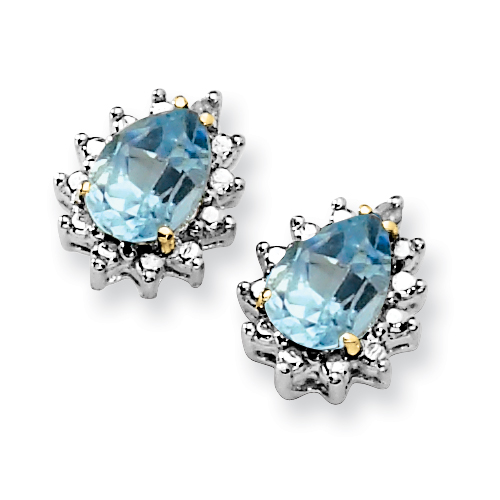 Sterling Silver & 14k Gold Sky Blue Topaz Diamond Earrings