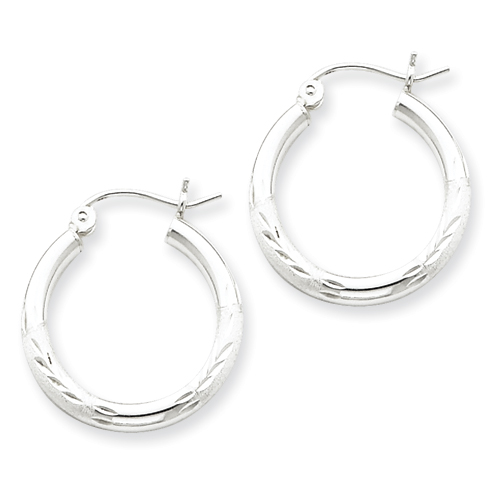 Sterling Silver Rhodium-plated 2.50mm Satin Diamond-cut Hoop Earrings