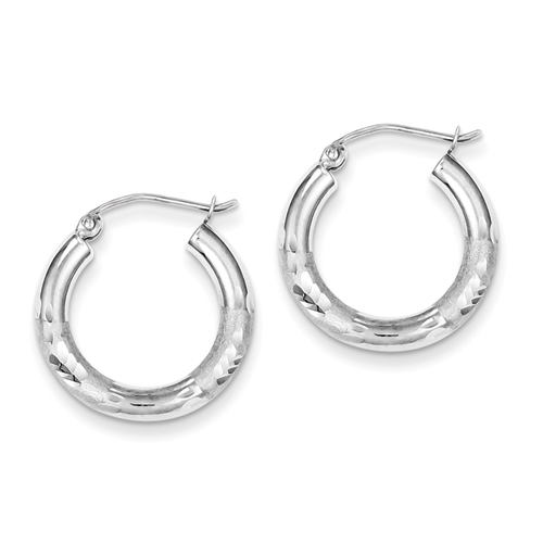 Sterling Silver Rhodium-plated 3.00mm Satin Diamond-cut Hoop Earrings