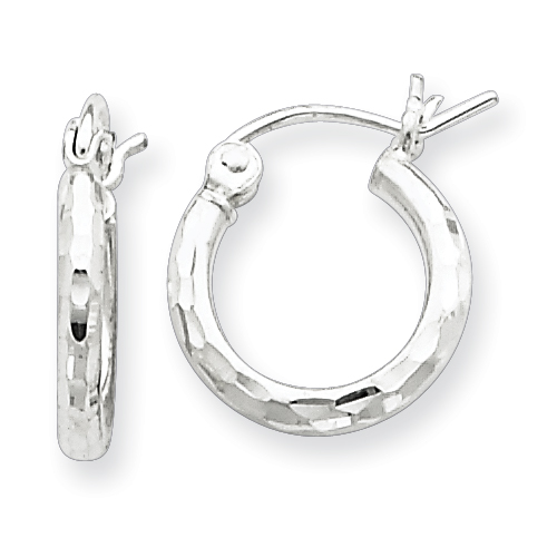 Sterling Silver Rhodium-plated 2mm Diamond-cut Hoop Earrings
