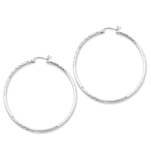 Sterling Silver Rhodium-plated 2mm Diamond Cut Hoop Earrings