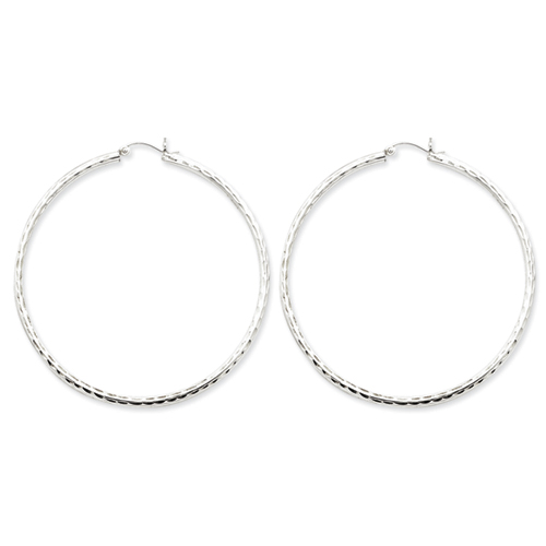 Sterling Silver Rhodium-plated 2.25mm Diamond-cut Hoop Earrings