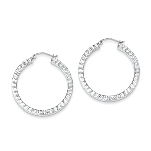Sterling Silver Rhodium-plated Diamond Cut Square Hoop Earrings