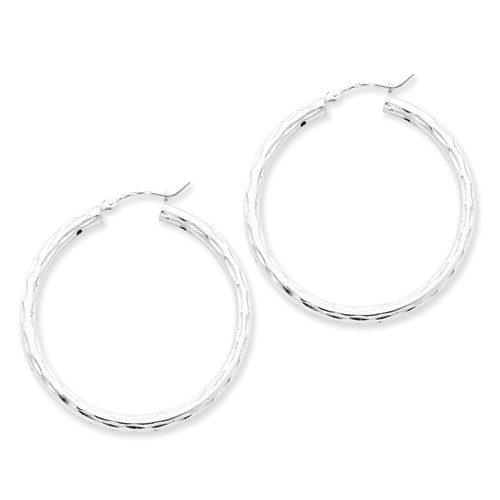 Sterling Silver Diamond-cut Satin Polished Hoop Earrings