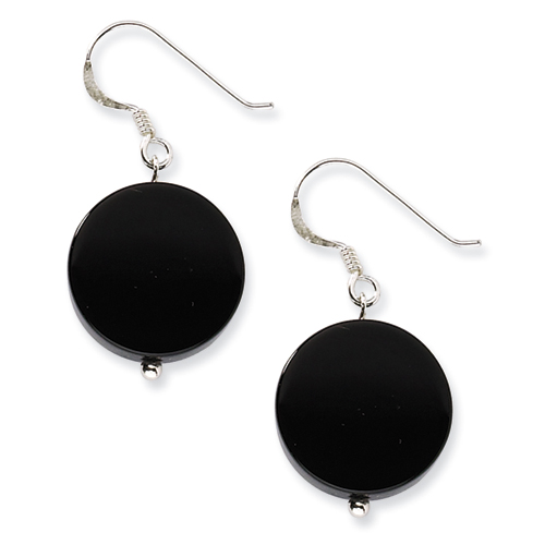 Sterling Silver Black Agate Small Disc Earrings