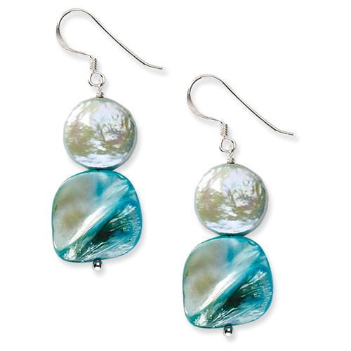 Sterling Silver Blue Mother of Pearl & Freshwater Cultured Pearl Earrings