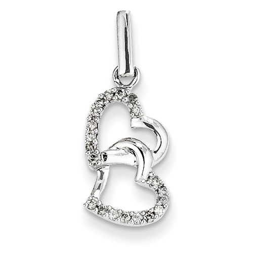 14K White Gold Diamond Two Small Entwined Hearts Pendant