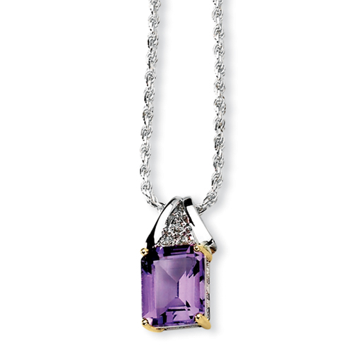 Sterling Silver & 14k Yellow Gold Amethyst and Diamond Necklace