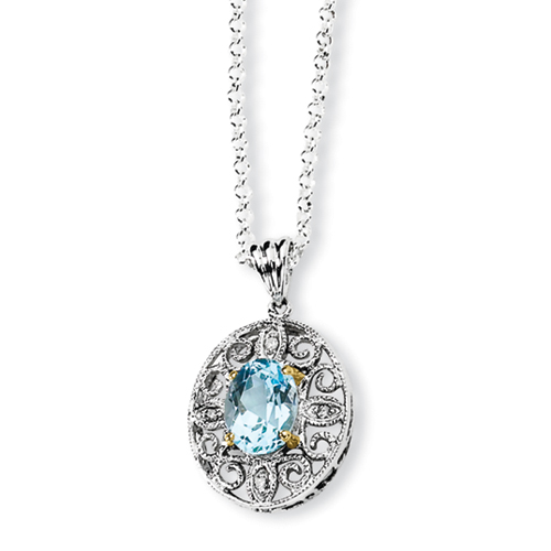 Sterling Silver & 14k Gold Sky Blue & Diamond Necklace