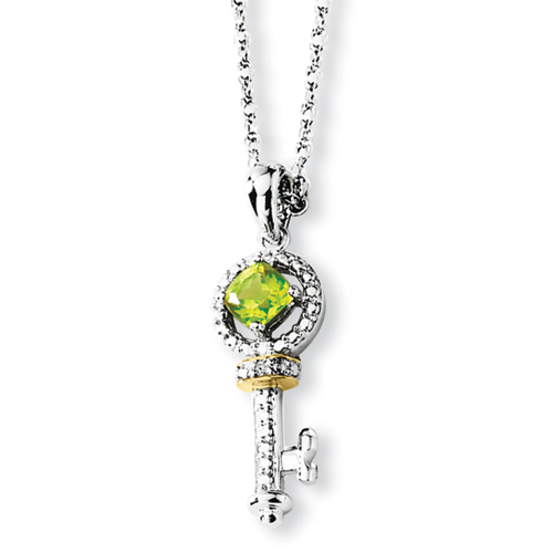Sterling Silver & 14k Gold Peridot and Diamond Key Necklace