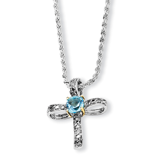 Sterling Silver & 14k Gold Sky Blue Topaz and Diamond Necklace