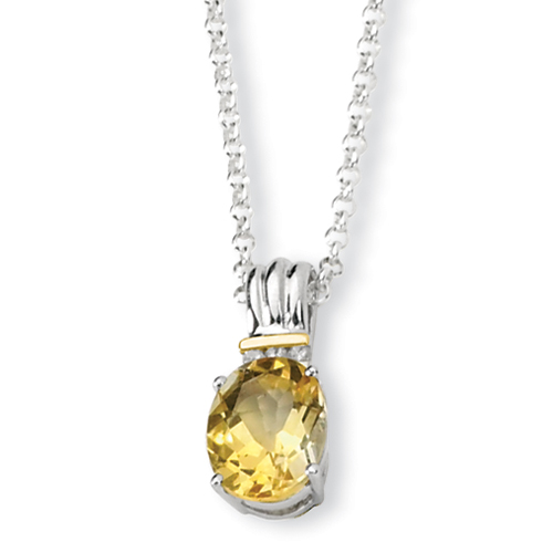 Sterling Silver & 14k Gold Citrine and Diamond Necklace