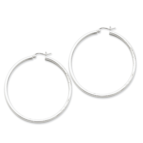 Sterling Silver Rhodium-plated Square Tube Hoop Earrings