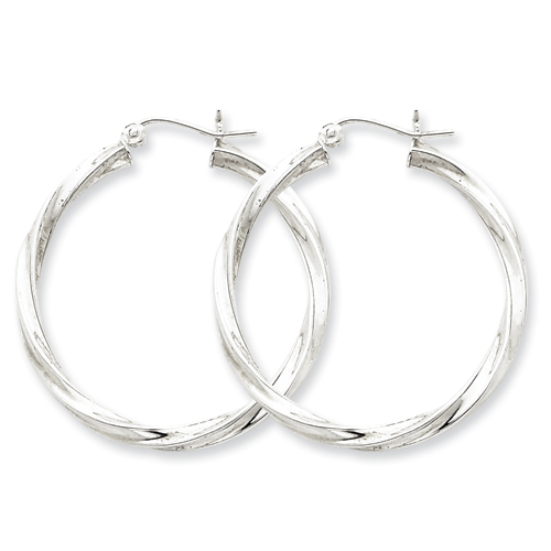 Sterling Silver Rhodium-plated Twisted Hoop Earrings