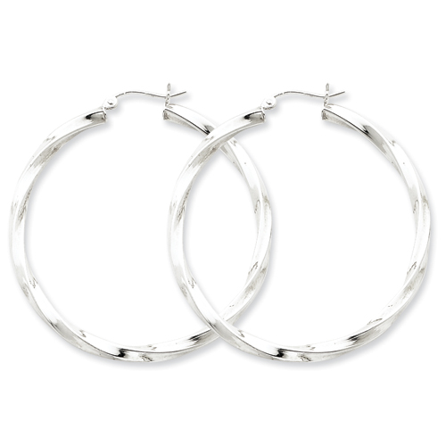 Sterling Silver Rhodium-plated Twisted Hoop Earrings