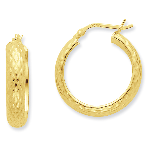 Sterling Silver Gold-flashed Patterned 25mm Hoop Earrings