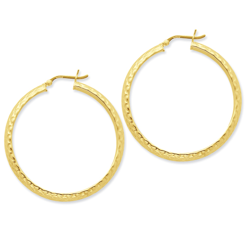 Sterling Silver Gold-flashed Patterned 45mm Hoop Earrings