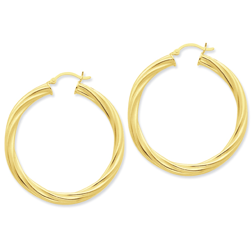Sterling Silver Gold-flashed Wide Ribbed Twist 45mm Hoop Earrings