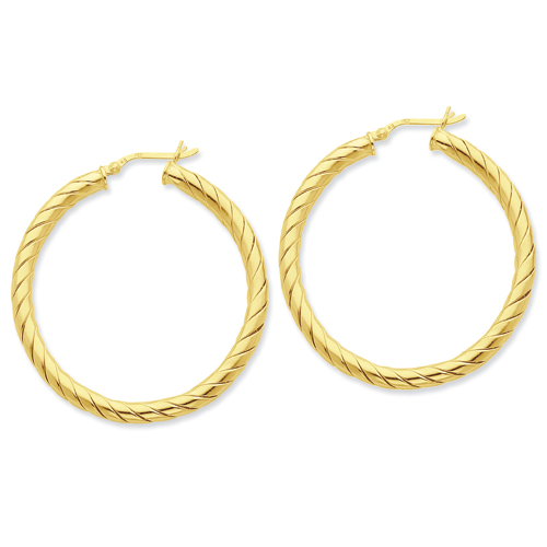 Sterling Silver Gold-flashed Open Turned Twist 45mm Hoop Earrings