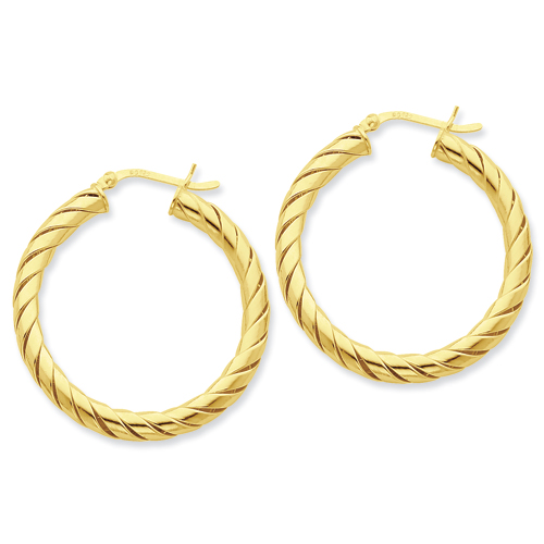 Sterling Silver Gold-flashed Open Turned Twist 35mm Hoop Earrings