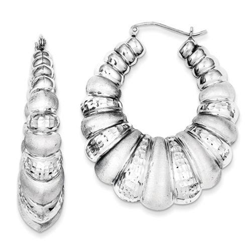 Sterling Silver Rhodium-plated Shrimp Hoop Earrings