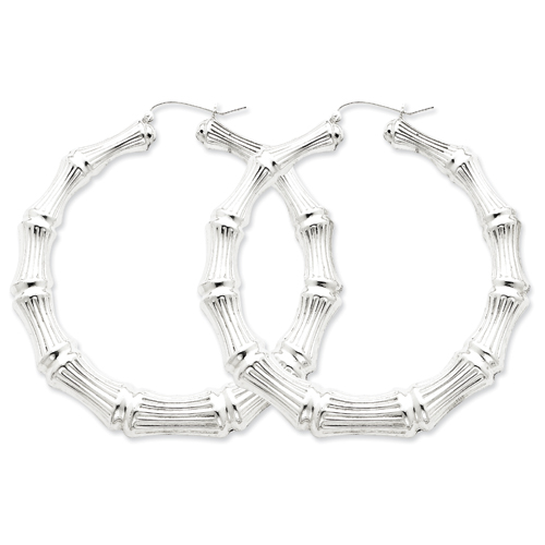 Sterling Silver Rhodium-plated Bamboo Hoop Earrings