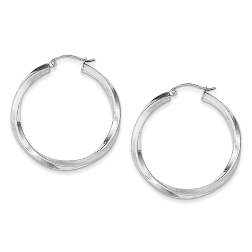 Sterling Silver Rhodium-plated 3.00mm Polished & Satin Twisted Hoop Earrings