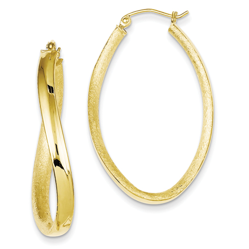 Sterling Silver Gold Plated Polished/Textured Wavy Oval Hoop Earrings