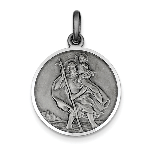 Sterling Silver Antiqued St. Christopher Medal