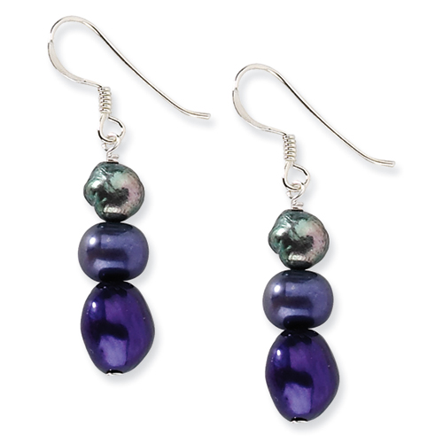 Sterling Silver Peacock & Dark Purple Freshwater Cultured Pearl Earrings
