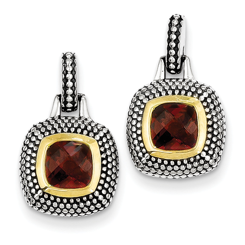 Antique Style Sterling Silver with Gold-Plated 2.04 Garnet Earrings