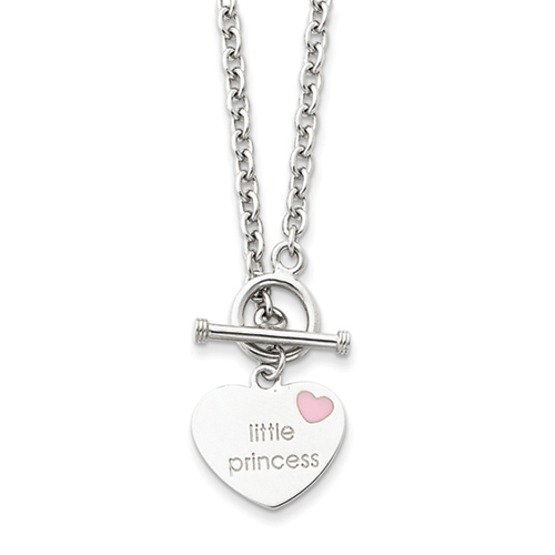 Sterling Silver 15 Inch Enameled Little Princess Heart Necklace