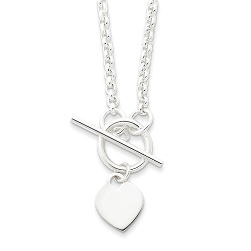 Sterling Silver Heart Tag Necklace - 18 Inch - Toggle