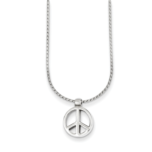 Sterling Silver 16 Inch Peace Sign Charm on Chain Necklace