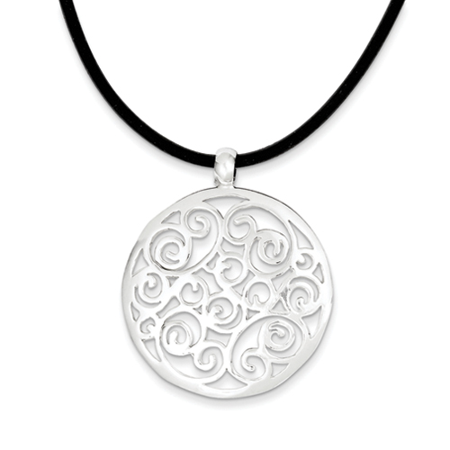 goldia Sterling Silver 18 Inch Round Fancy Pendant Cord Necklace