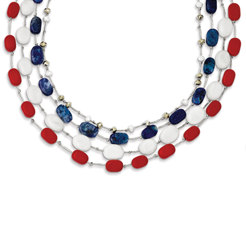 SS Red Coral/Multi Crystal/White Jade/Lapis/2in ext. Necklace