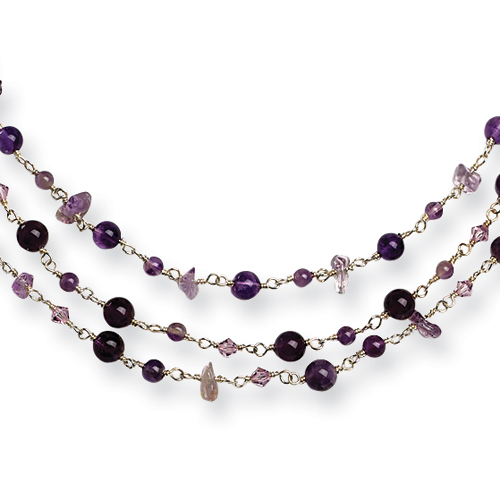 Sterling Silver 16 Inch 3 Strand Amethyst/Lilac Crystal Necklace