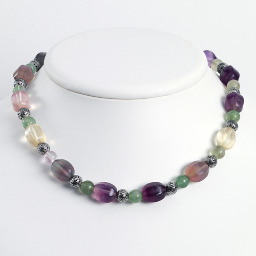 Sterling Silver 16 Inch Fluorite Antiqued Necklace