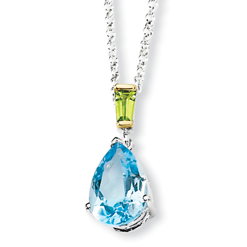 Sterling Silver & 14k Gold Sky Blue Topaz and Peridot Necklace